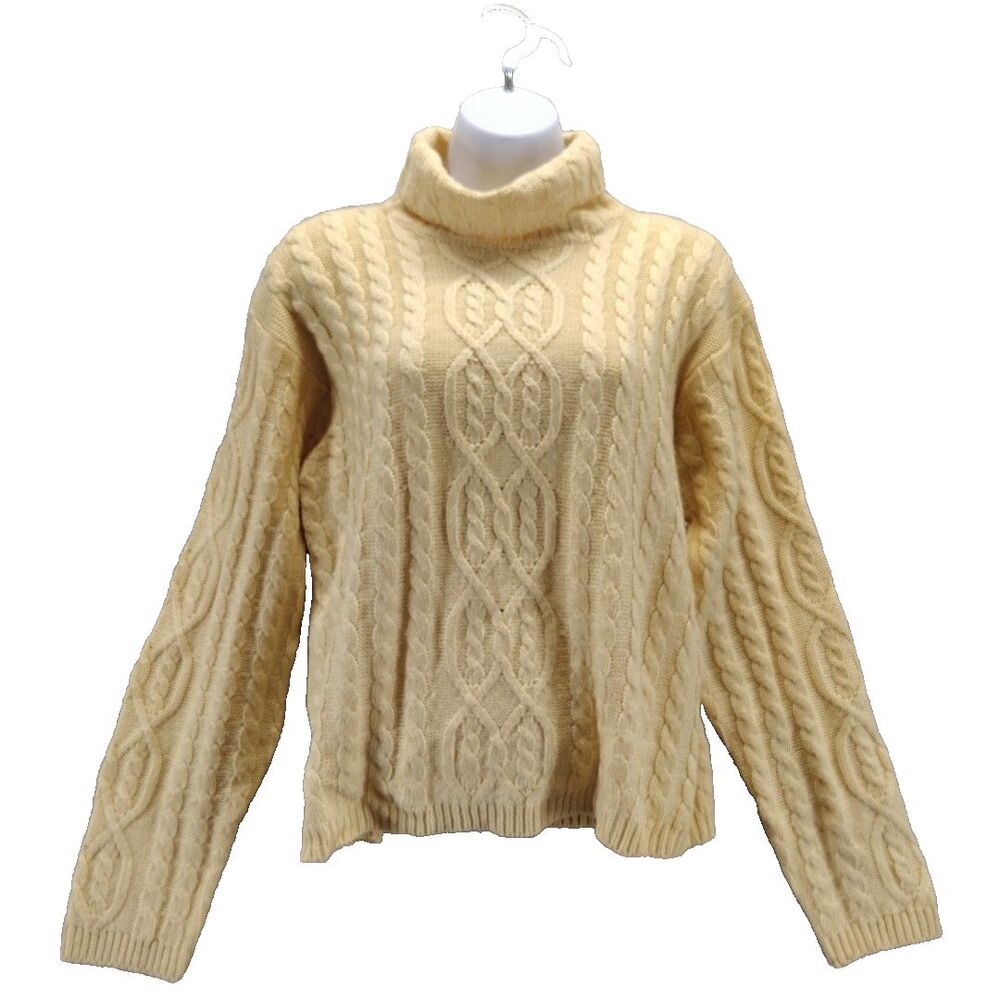 Karen Scott Womens Size L Yellow Cropped Sweater Cable Knit Cowl Neck Cabincore